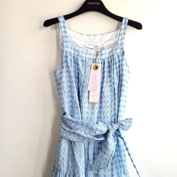 New Tanya Taylor Savannah Crinkled Gingham Oxford Blue Midi Dress NWT XS - Picture 9 of 16